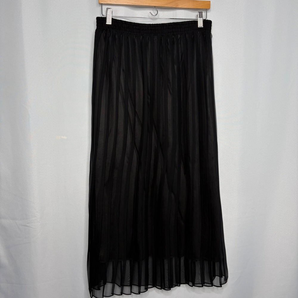 Rescala Black Pleated Flowy Maxi Skirt One Size Elastic Waist Indie Goth Whimsy
